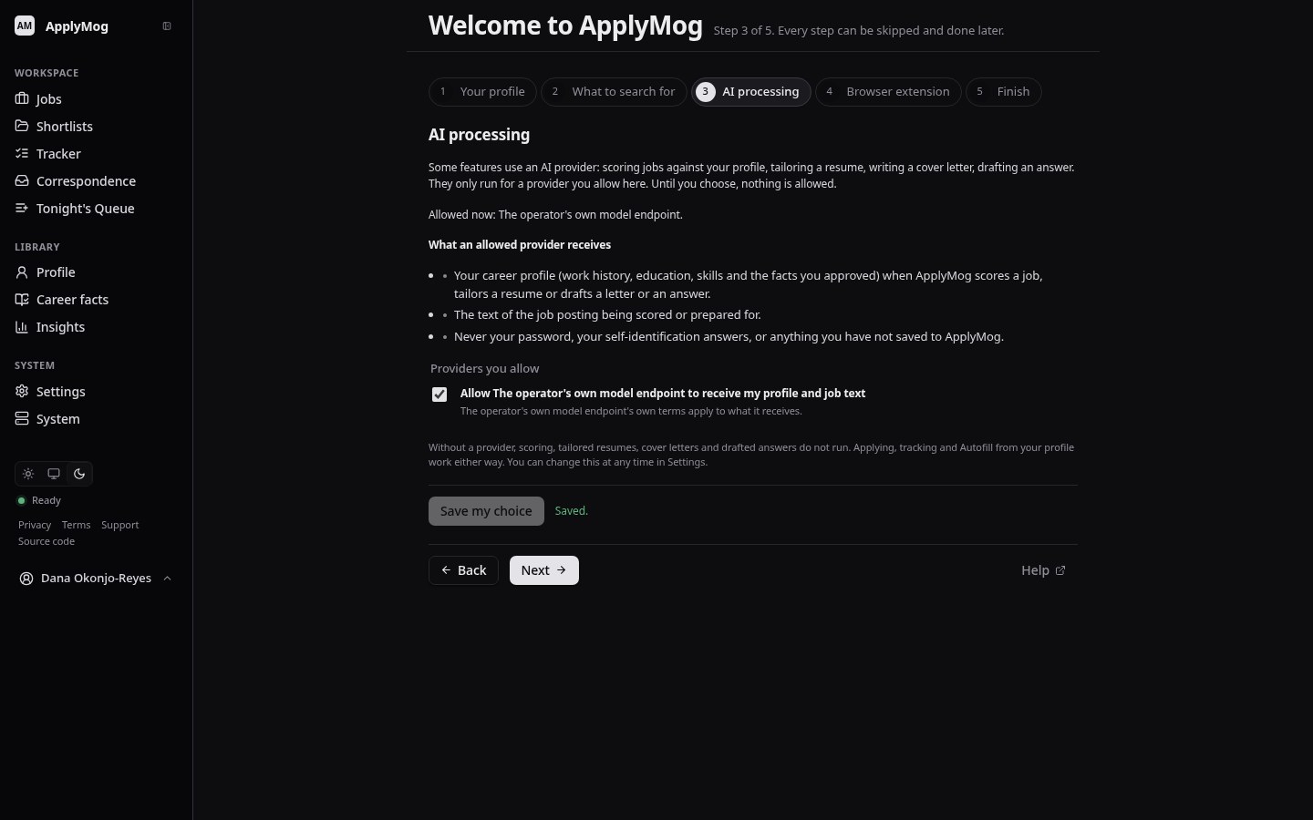 The AI processing step, where each provider is allowed by name