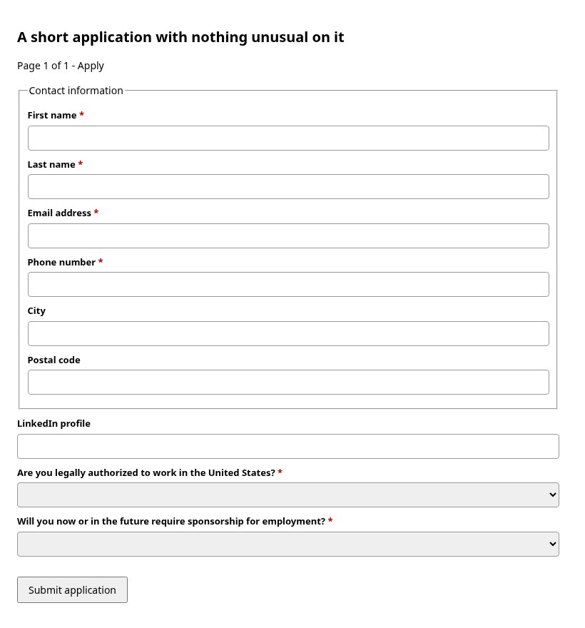 An application form, not yet filled in